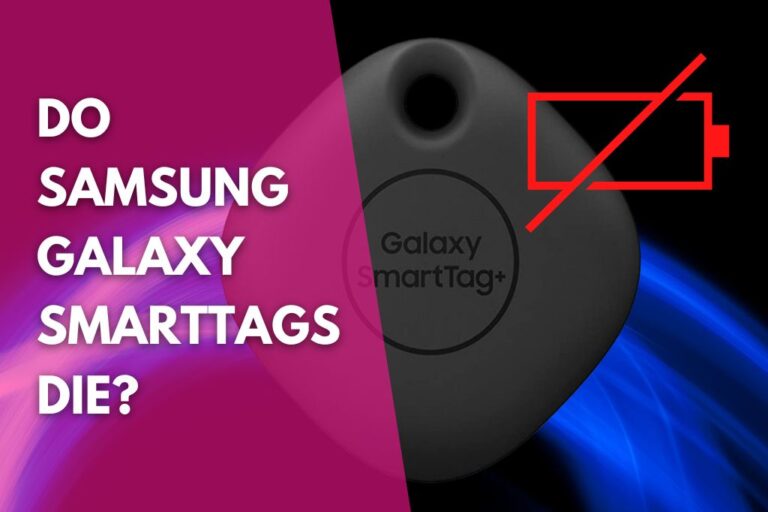 image of a Samsung Galaxy SmartTag with battery icon that is red and empty and a title that reads do Samsung Galaxy SmartTags die
