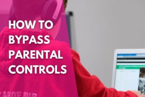 image of young boy wearing headphones on a laptop computer and a title that reads how to bypass parental controls